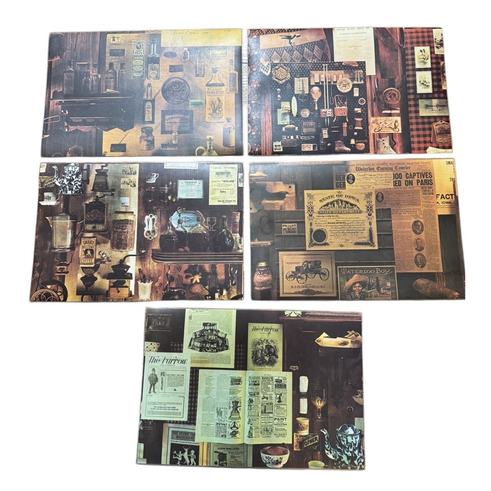 5 VTG Washable Sepia Scenes Placemats By Alexander Girard For John Deere